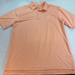 Peter Millar Mens XL Polo Orange White Stripe Short Sleeve Golf Pinehurst